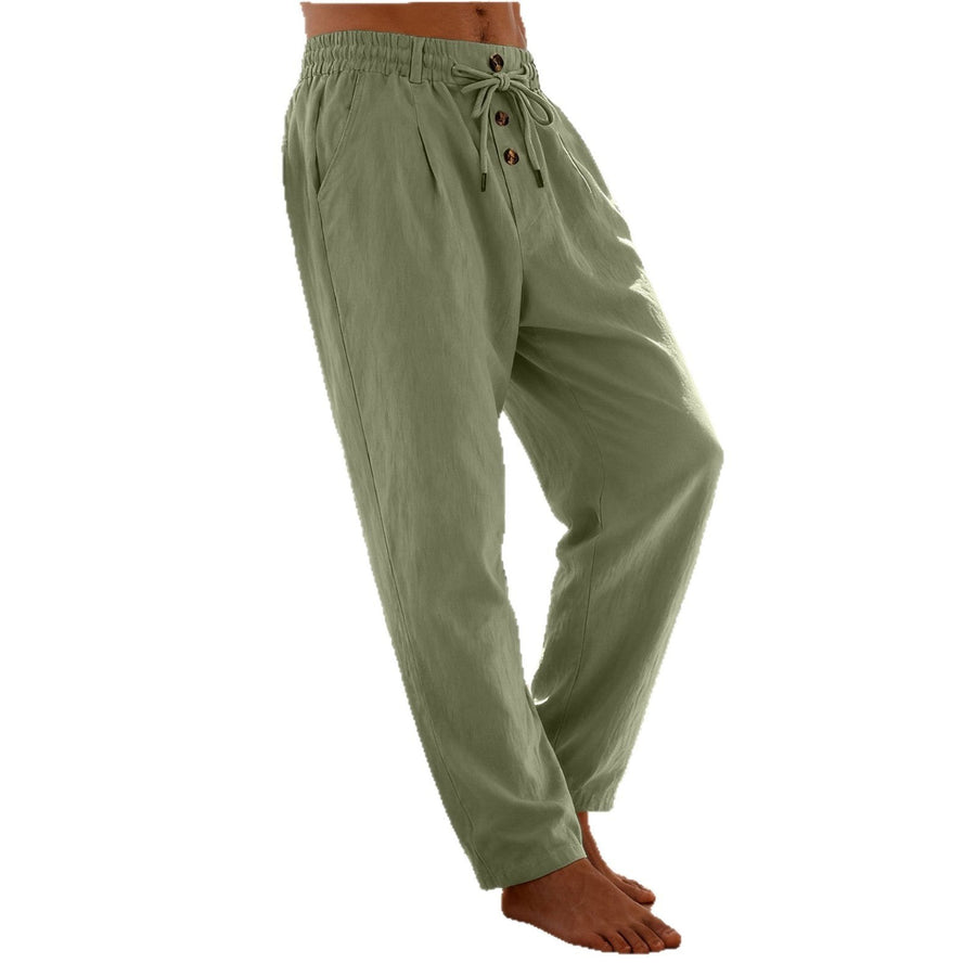Julian Lightweight Trousers with Drawstring Waist and Button Front