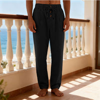 Julian Lightweight Trousers with Drawstring Waist and Button Front in Black
