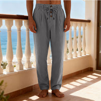 Julian Lightweight Trousers with Drawstring Waist and Button Front in Grey