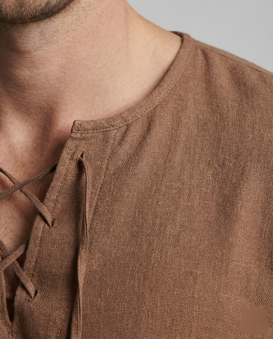 Julian Linen Shirt with Lace-Up and Oversized