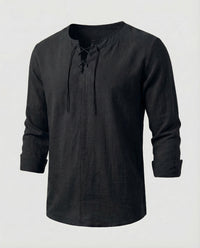 Julian Linen Shirt with Lace-Up and Oversized in Black