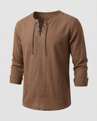 Julian Linen Shirt with Lace-Up and Oversized in Brown