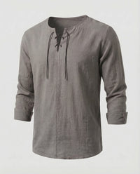 Julian Linen Shirt with Lace-Up and Oversized in Grey