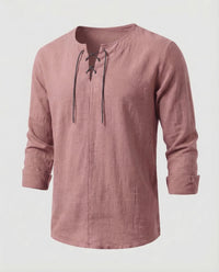 Julian Linen Shirt with Lace-Up and Oversized in Pink