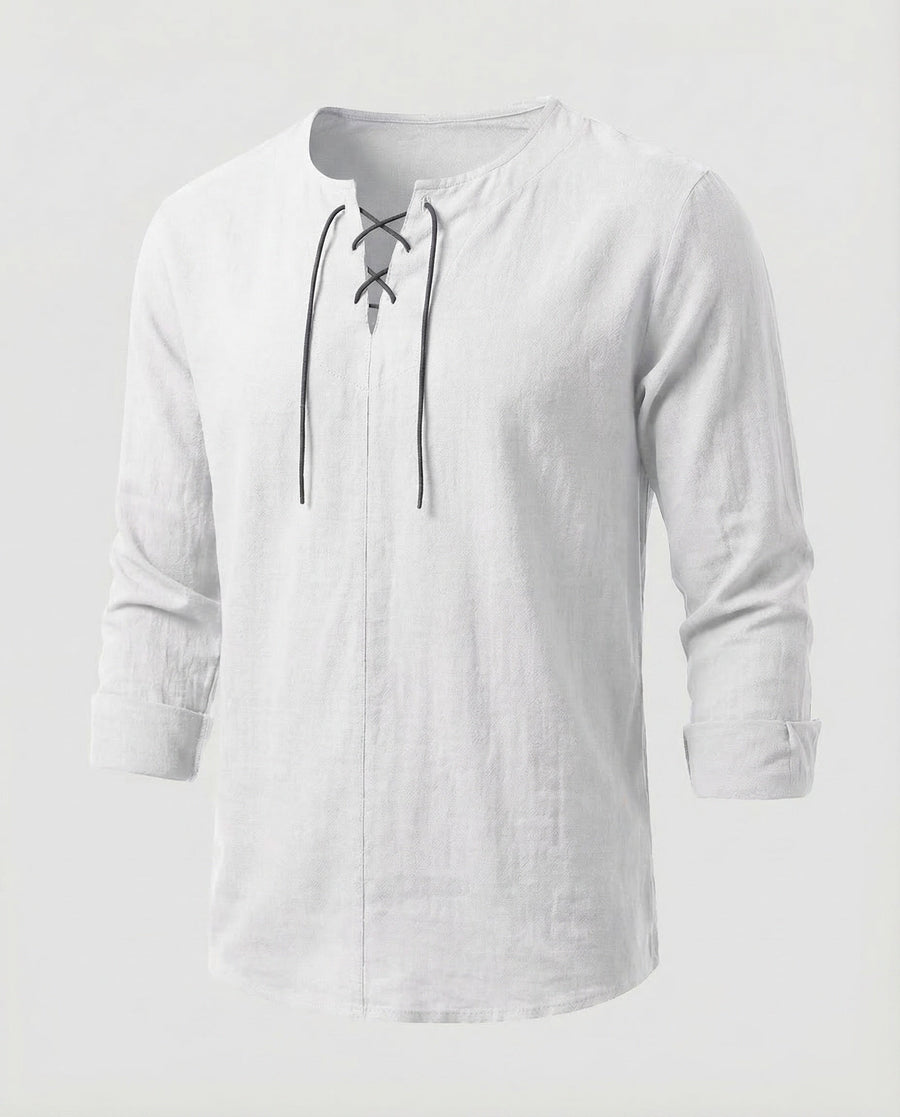 Julian Linen Shirt with Lace-Up and Oversized in White