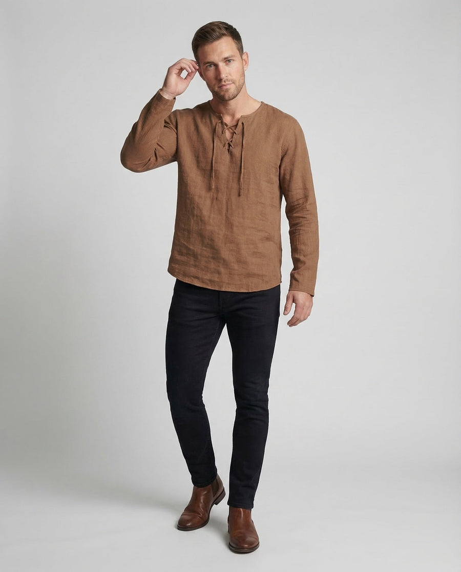 Julian Linen Shirt with Lace-Up and Oversized