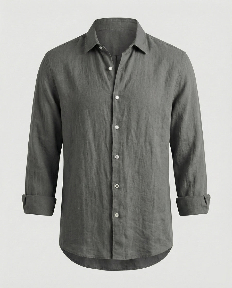 Julian Linen Shirt with Stand Collar in Multicolour