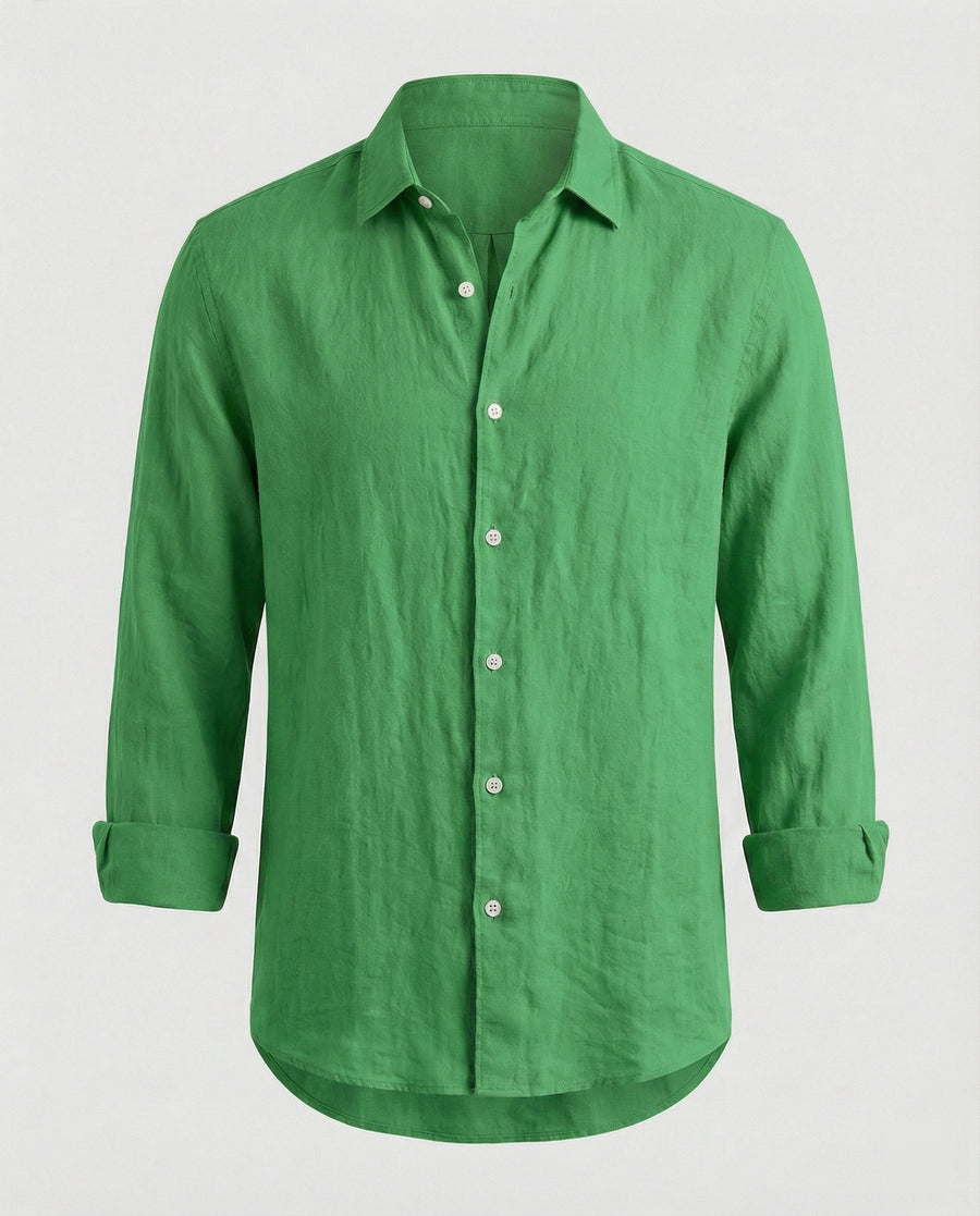 Julian Linen Shirt with Stand Collar in Multicolour