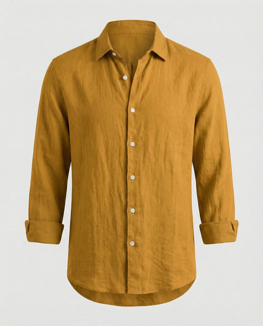 Julian Linen Shirt with Stand Collar in Multicolour