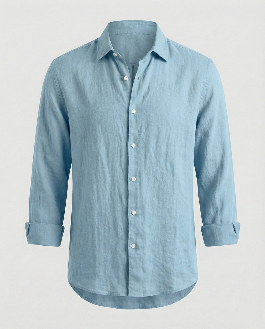 Julian Linen Shirt with Stand Collar in Multicolour
