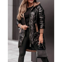 Juliana Casual Quilted Jacket with Pockets and Hood in Black