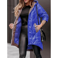 Juliana Casual Quilted Jacket with Pockets and Hood in Blue
