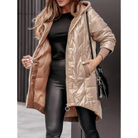 Juliana Casual Quilted Jacket with Pockets and Hood in Brown