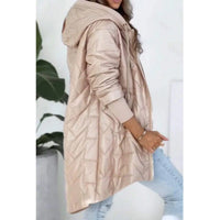 Juliana Casual Quilted Jacket with Pockets and Hood in Khaki