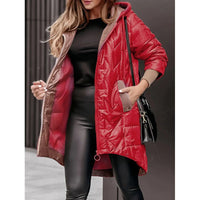 Juliana Casual Quilted Jacket with Pockets and Hood in Red