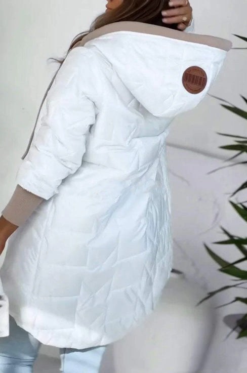Juliana Casual Quilted Jacket with Pockets and Hood in White
