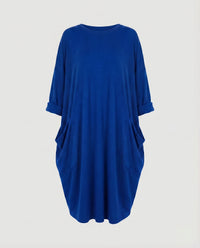 Juliana Dress with Crew Neck and Pockets in Blue