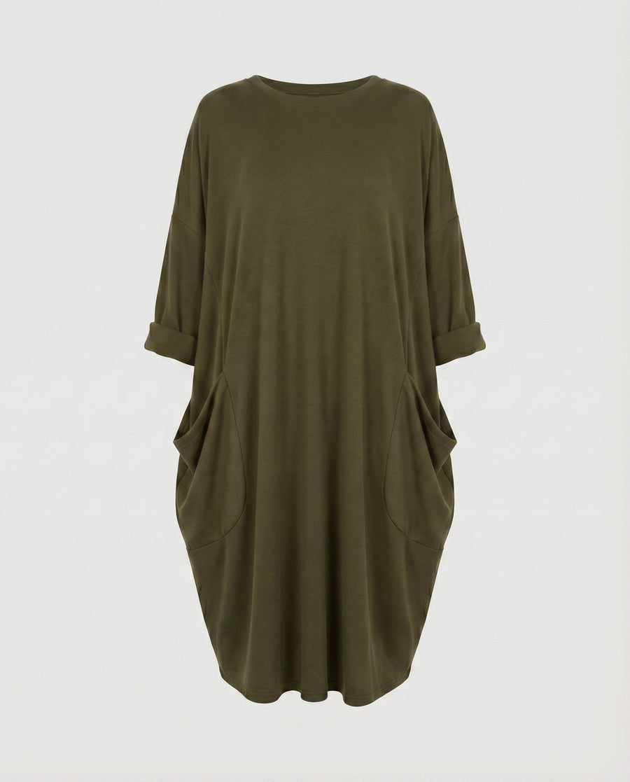 Juliana Dress with Crew Neck and Pockets in Green