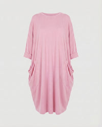 Juliana Dress with Crew Neck and Pockets in Pink