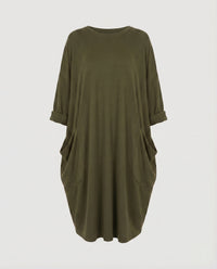 Juliana Dress with Crew Neck and Pockets in Pink