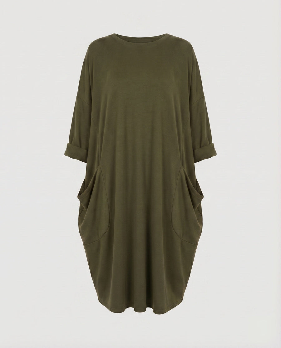 Juliana Dress with Crew Neck and Pockets in Pink