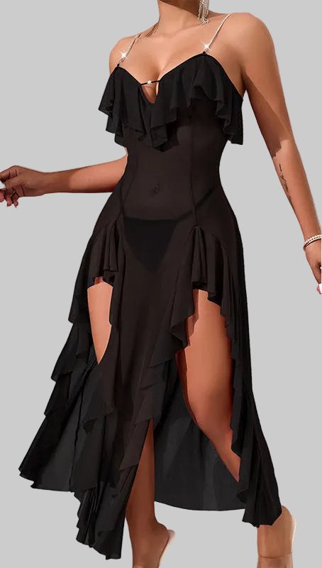 Juliana Dress with Side Split and Ruffles