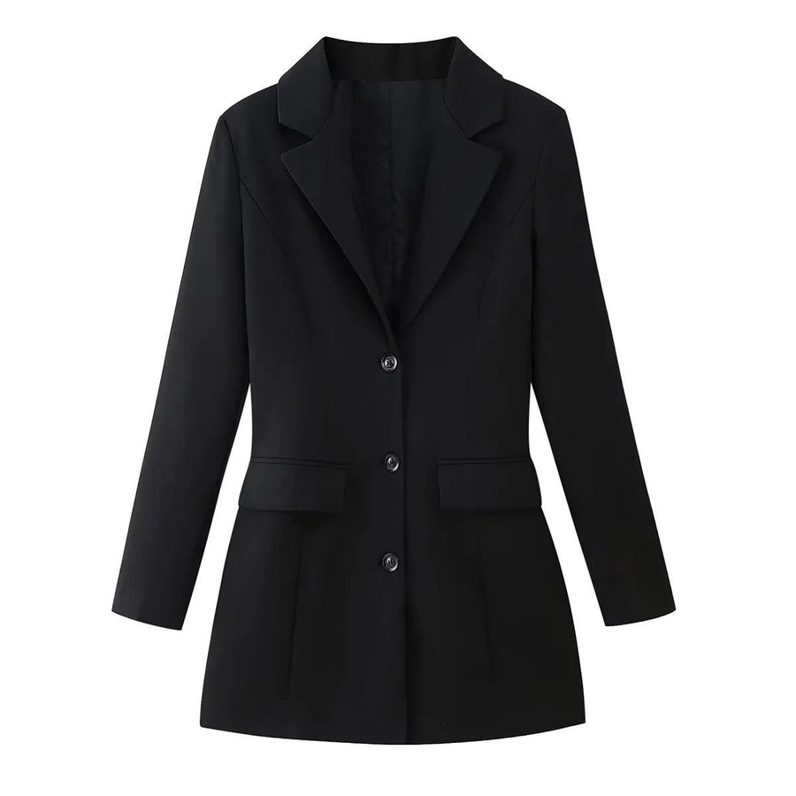 Juliana Elegant Jacket with Pockets and Fitted in Black