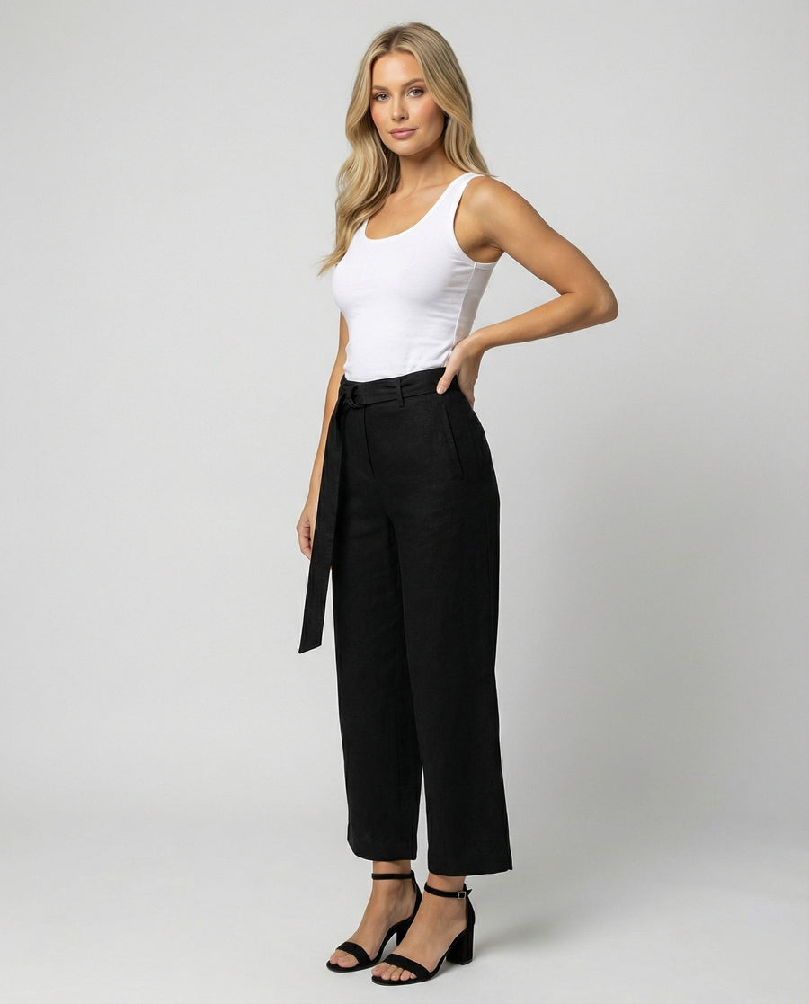 Juliana Elegant Linen Trousers with Wide Leg in Black