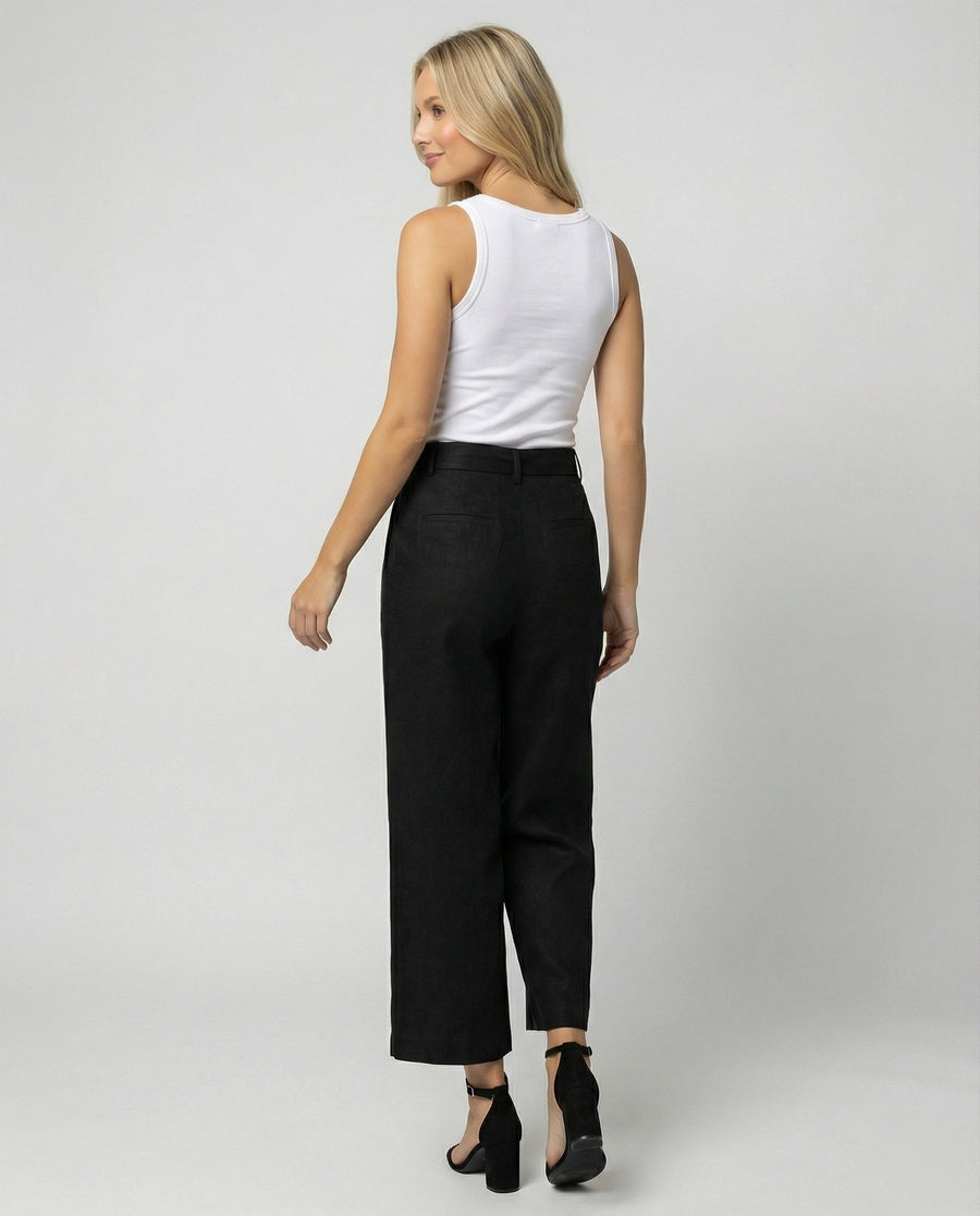 Juliana Elegant Linen Trousers with Wide Leg in Black