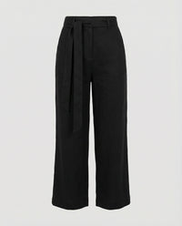 Juliana Elegant Linen Trousers with Wide Leg in Black