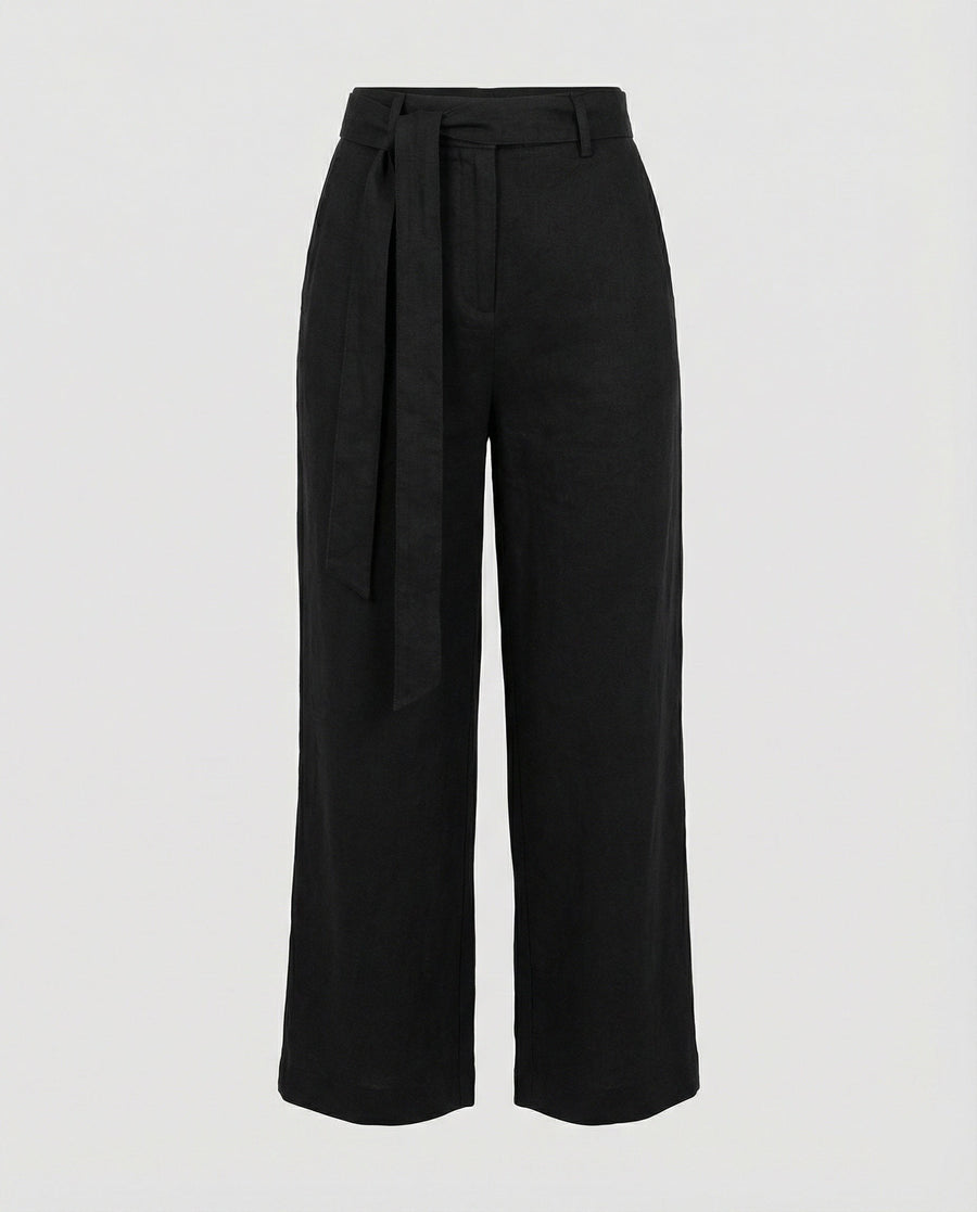 Juliana Elegant Linen Trousers with Wide Leg in Black