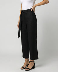 Juliana Elegant Linen Trousers with Wide Leg in Black