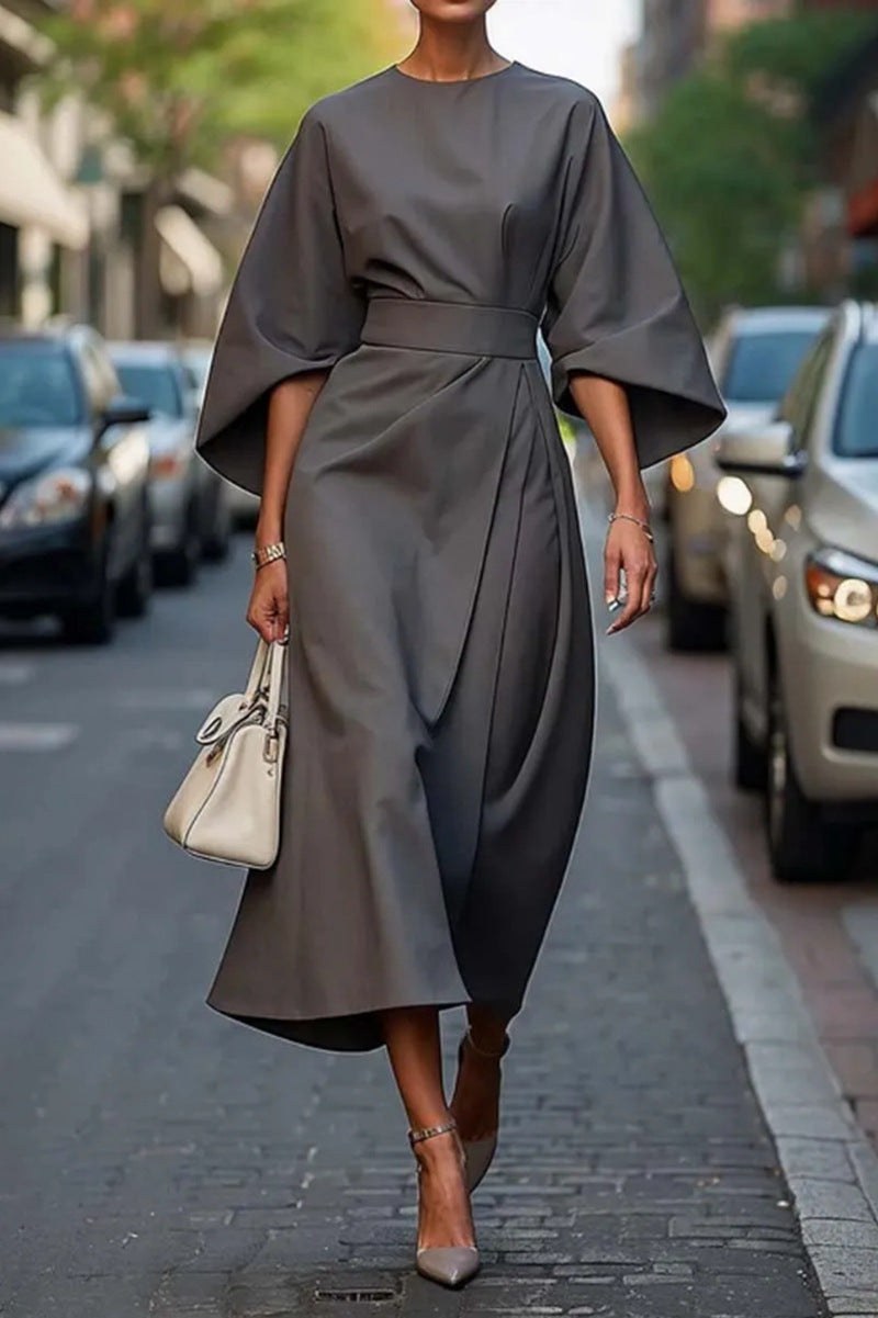 Juliana Elegant Maxi Dress with Belted in Grey