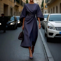 Juliana Elegant Maxi Dress with Belted in Indigo