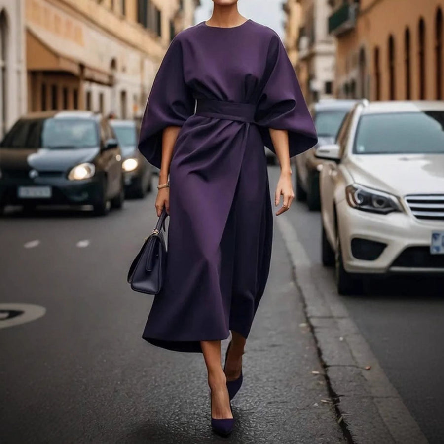 Juliana Elegant Maxi Dress with Belted in Indigo