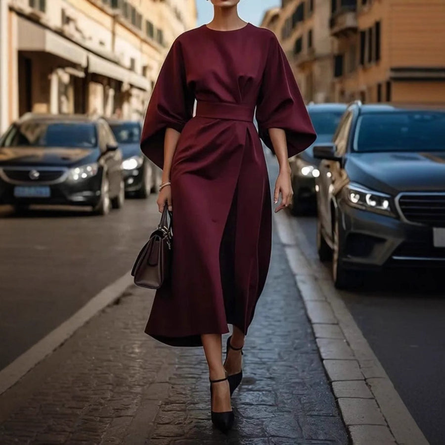 Juliana Elegant Maxi Dress with Belted in Indigo