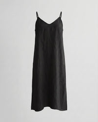 Juliette Airy Linen Mini Dress with V-Neck in Black