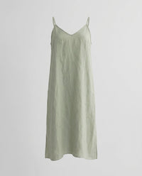Juliette Airy Linen Mini Dress with V-Neck in Lindgrün
