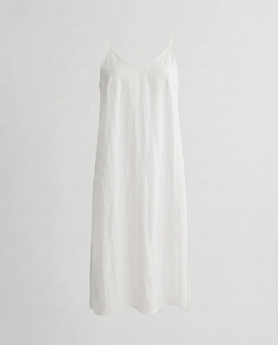 Juliette Airy Linen Mini Dress with V-Neck in White