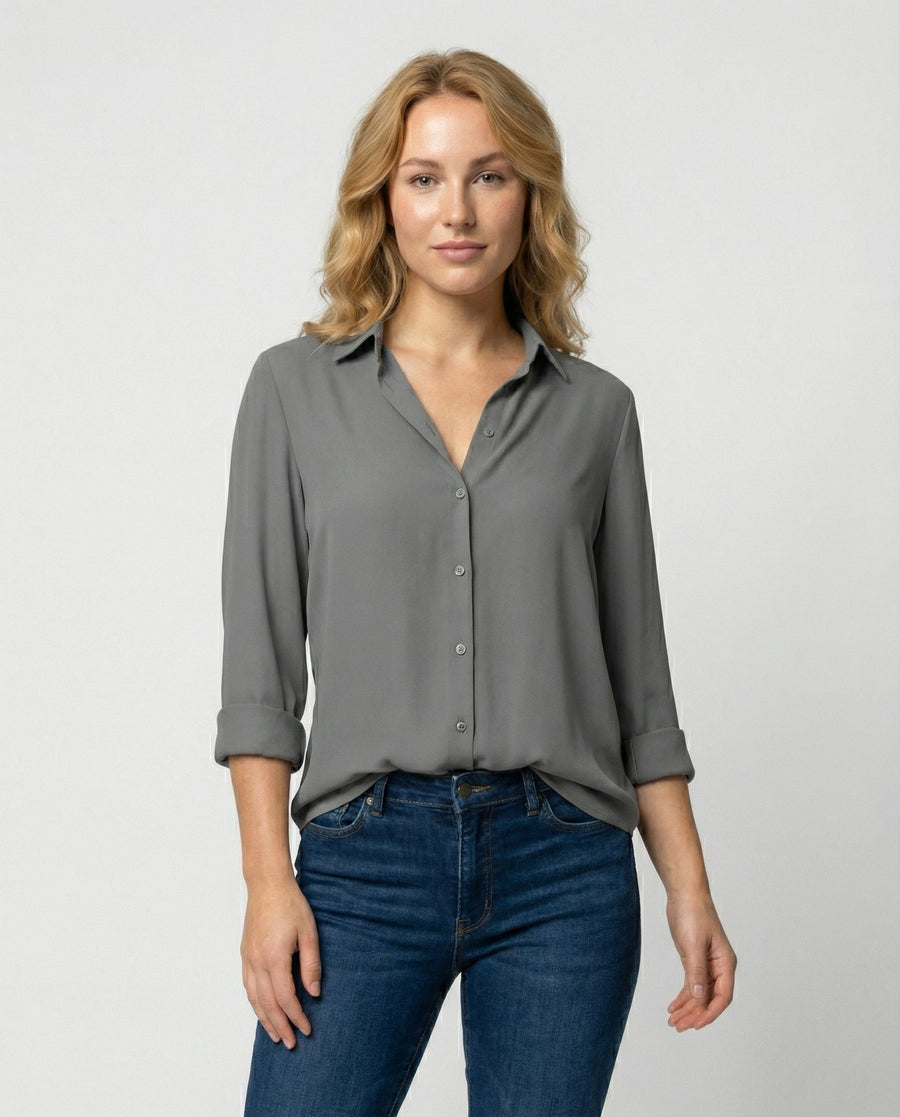 Juna Elegant Blouse with Long Sleeve in Grey
