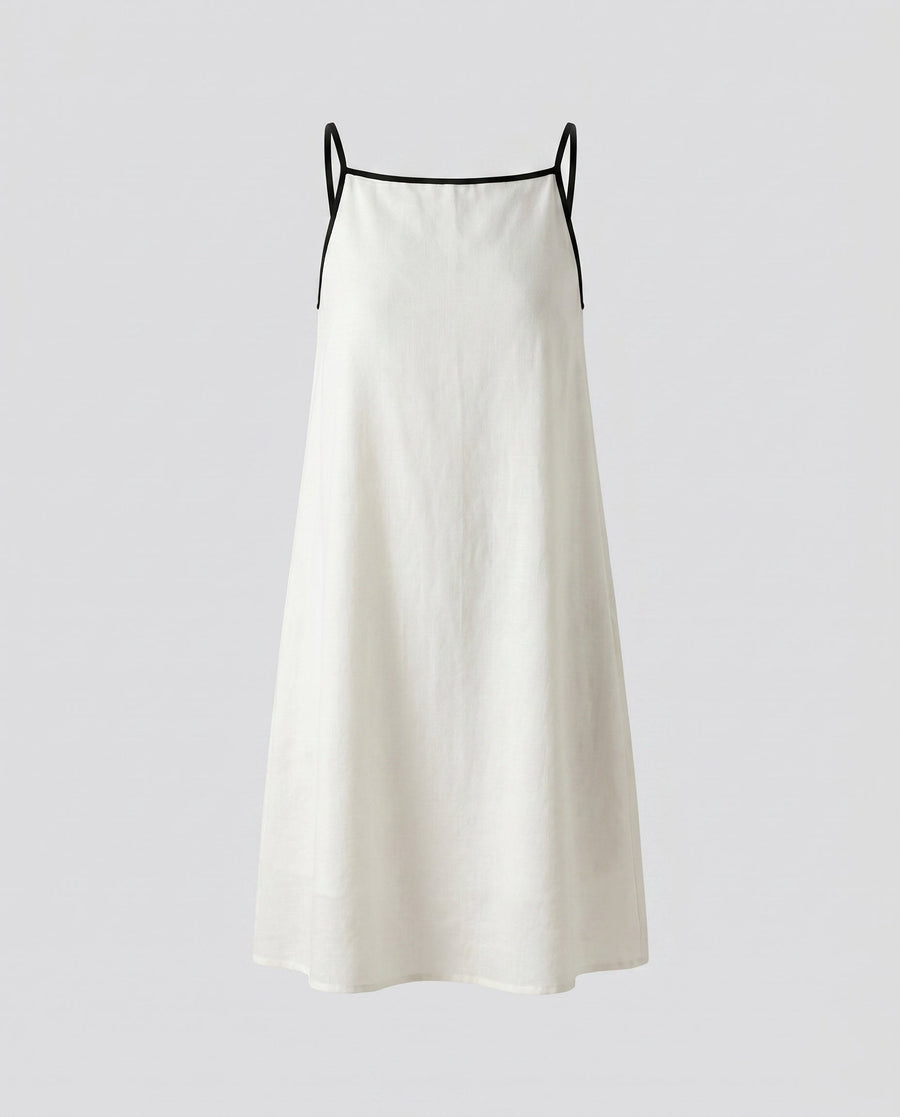 Juna Elegant Linen Mini Dress with V-Neck in White