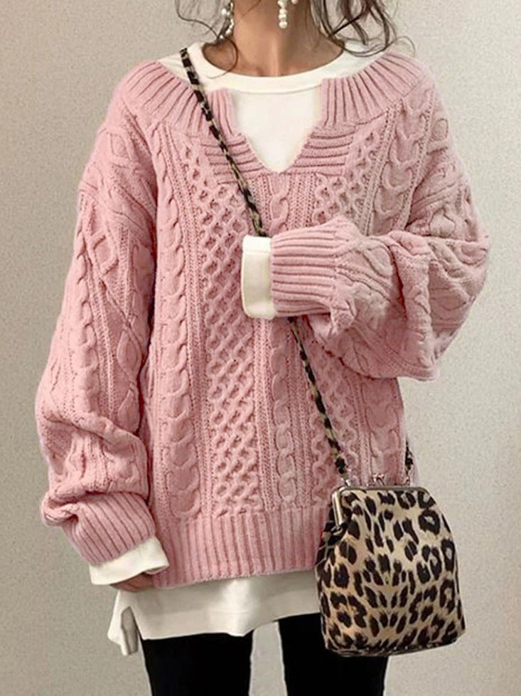 Juna Knit Sweater with V-Neck in Pink