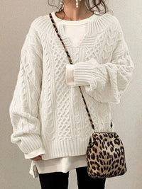 Juna Knit Sweater with V-Neck in White