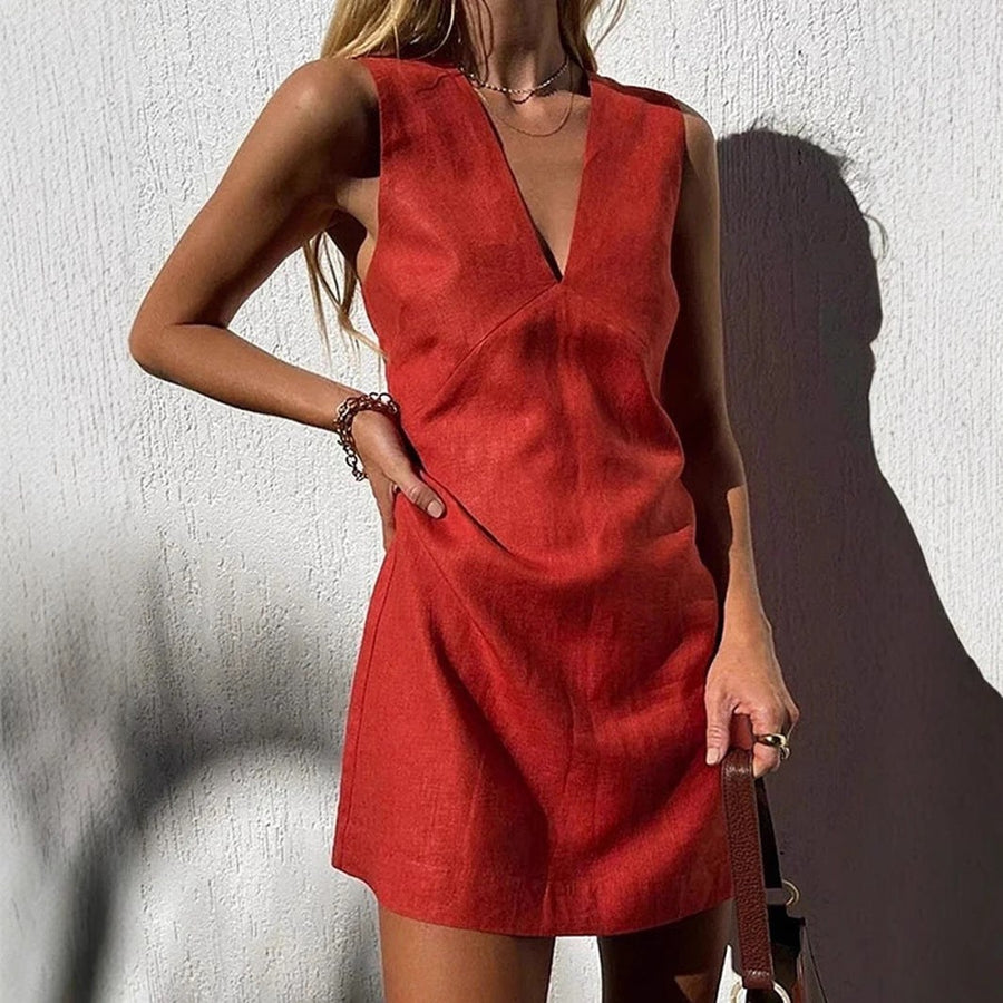Juna Linen Dress with V-Neck and Sleeveless