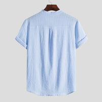 Juna Shirt with Stand Collar and Short Sleeve in Sky Blue