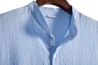 Juna Shirt with Stand Collar and Short Sleeve in Sky Blue