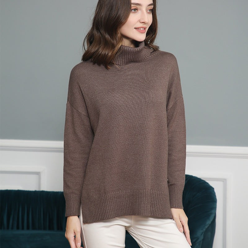 Juna Sweater with Stand Collar in Brown