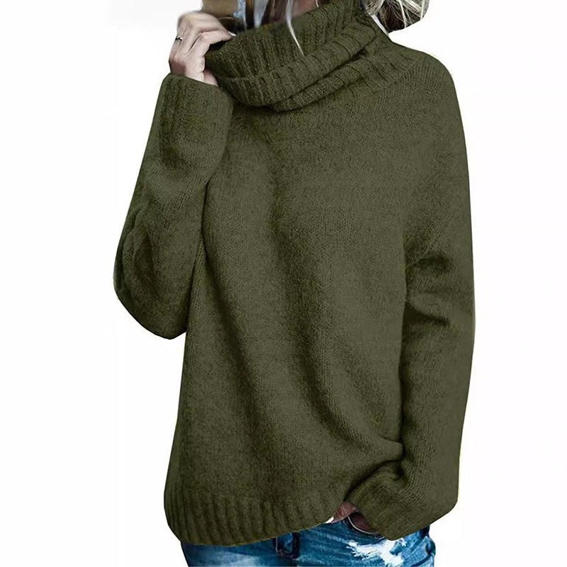 Juna Sweater with Stand Collar in Military Green