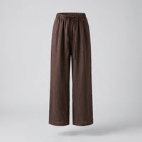 Juno Casual Linen Trousers with Elastic Waist in Kastanienbraun