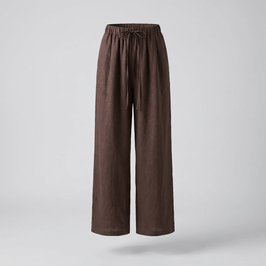 Juno Casual Linen Trousers with Elastic Waist in Kastanienbraun